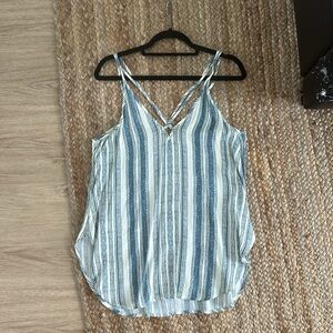 Blue and cream striped flowy tank